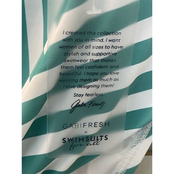 GabiFresh x Swimsuits For All Plus Size 22 Green Striped Tie Front Bikini Bottom - Picture 3 of 5